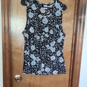 CAbi Black and White Floral Geometric Tank Top